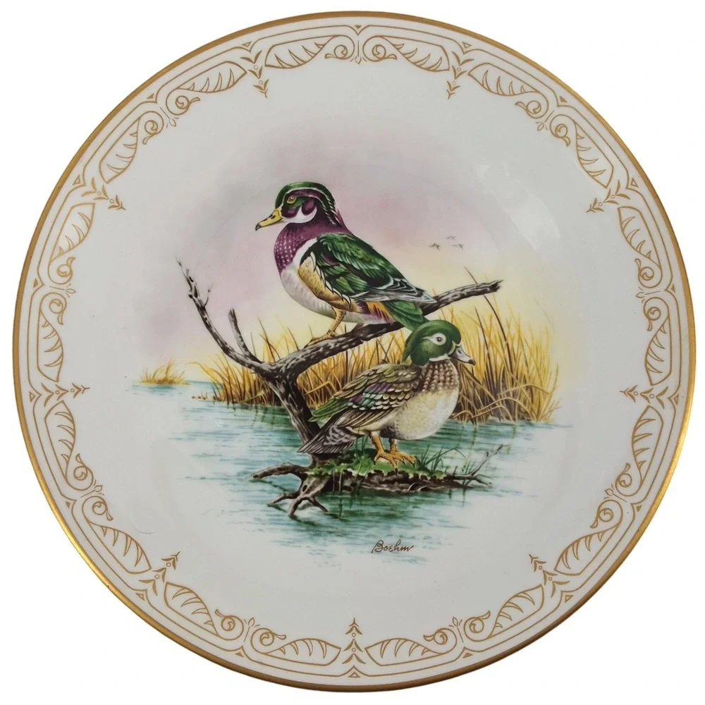 Boehm‎ Wood Ducks Water Bird Plate Collection - English Bone China Gold
